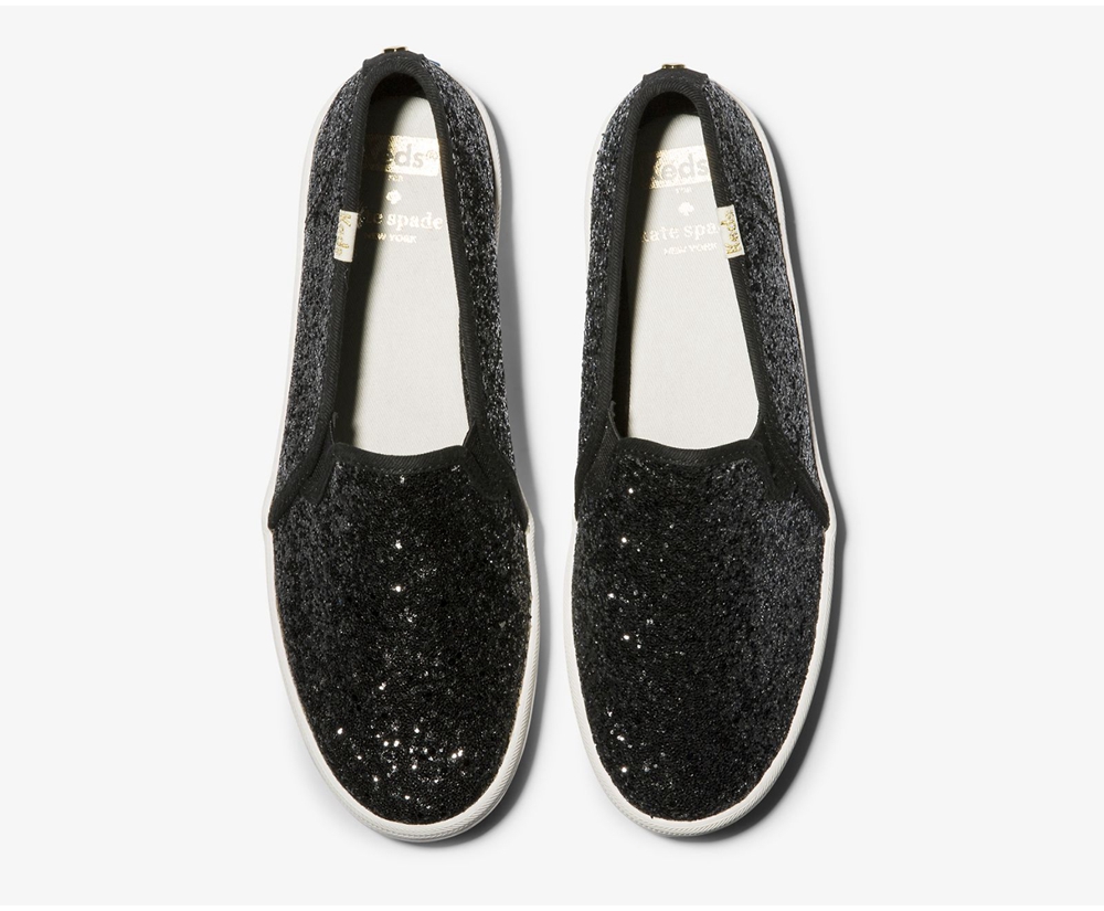 Keds Womens Slip Ons Black - Kate Spade new york Double Decker Glitter - 904SZBWAR